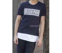 Удлиненная синяя футболка мужская "Black pain"
